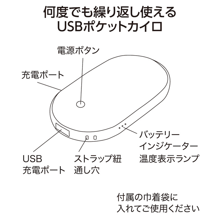 充電式カイロ ポケホット USB充電 モバイルバッテリー 5000mAh 大容量